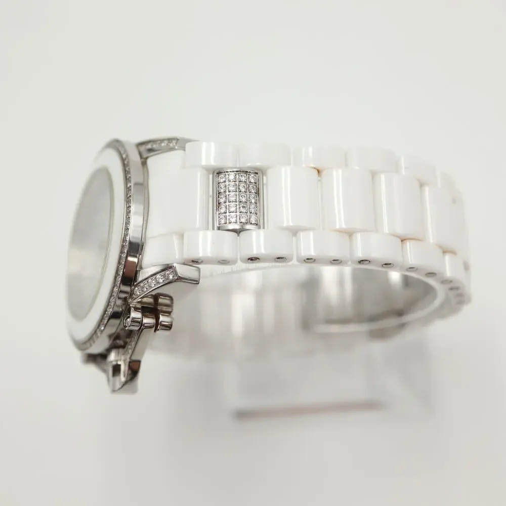 Oxette White Ceramic Pave 38mm Unisex Watch Iced Date Sapphire Coat New Battery